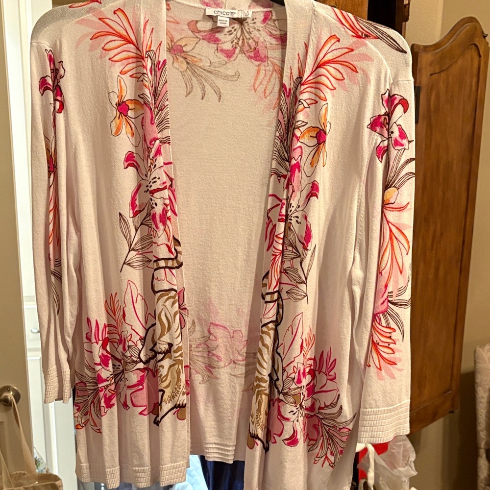 Chico's Pink and Brown Floral Cardigan